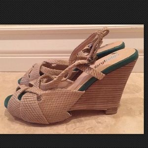 FARYL ROBIN Leather Snake Skin Wedge Heels 9M NEW!
